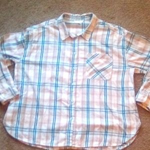 Time and Tru Women Long Sleeves Plaid Button Up Shirt Top Size 3XL